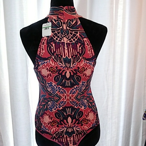 Free People Tucker sleeveless, mock neck, print Bodysuit Top - Picture 9 of 16